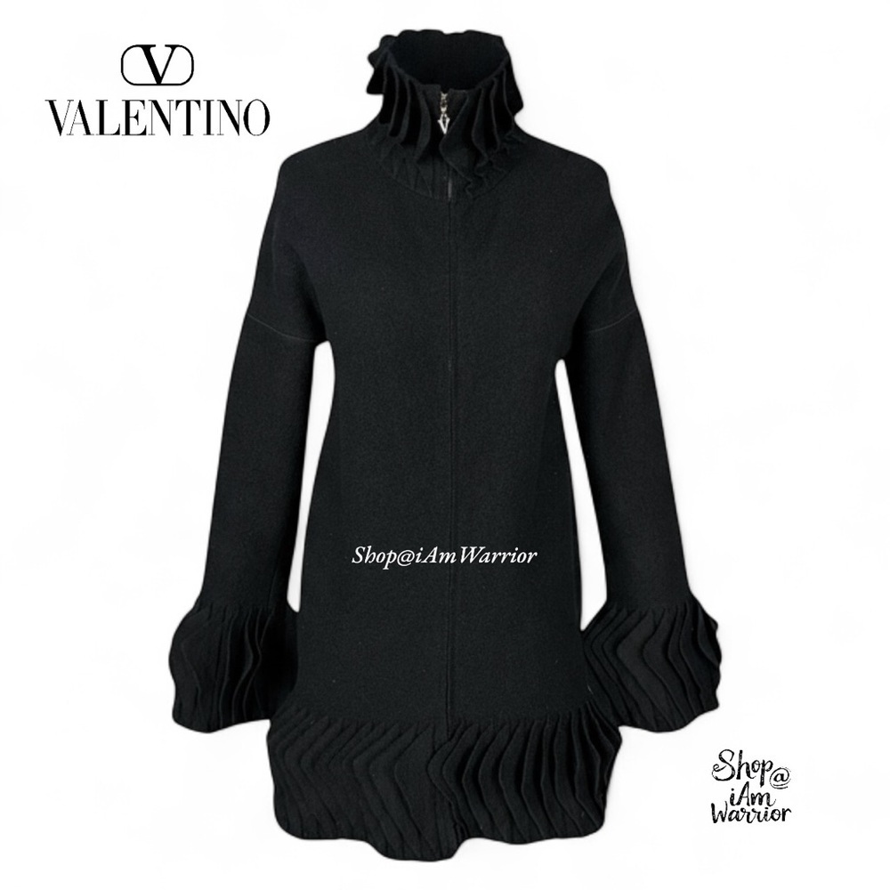 Valentino Vintage Black Boiled Wool Pleated Sculptural Couture Sweater Coat - Picture 2 of 4